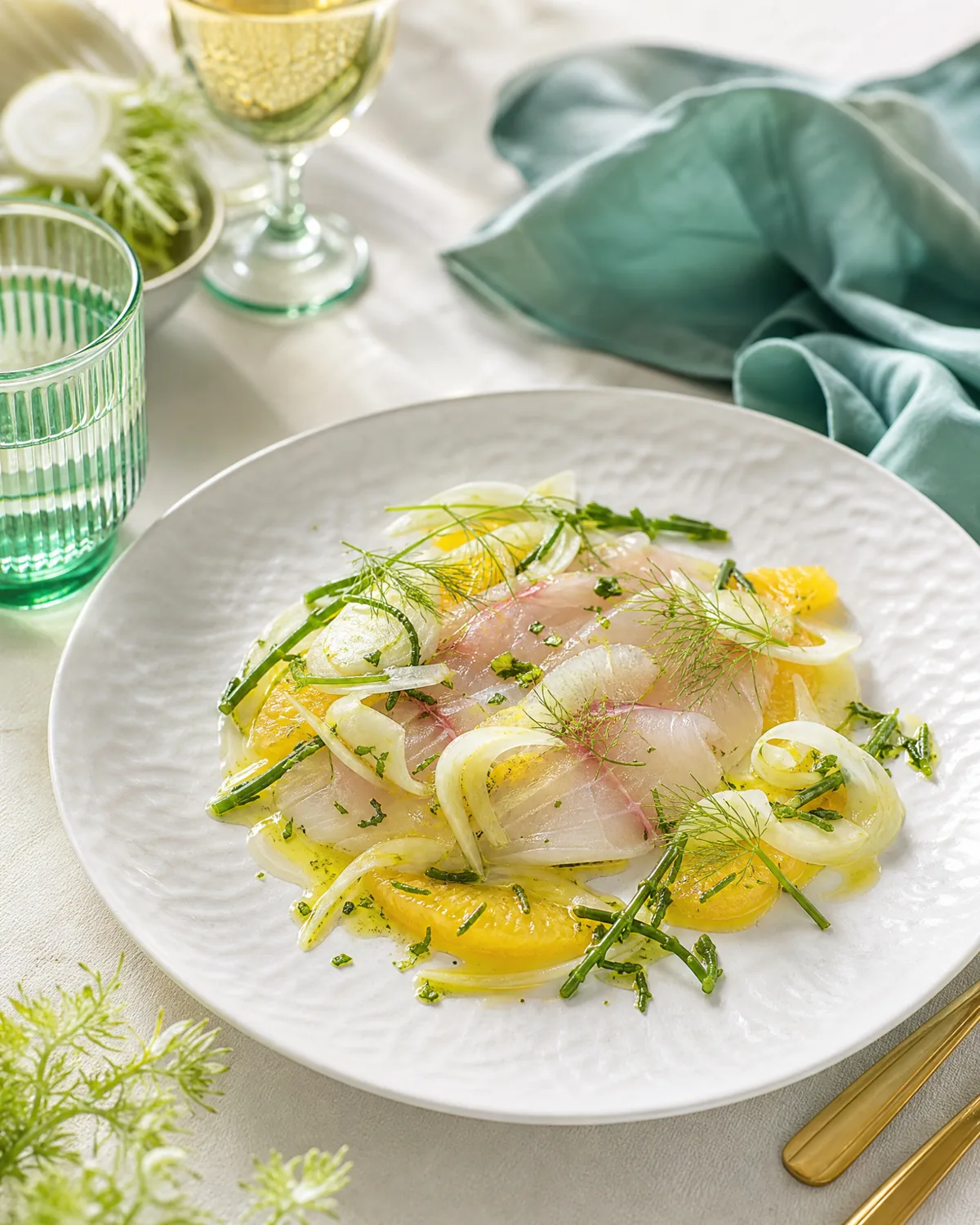 Citrus and herb seafood concept plate for a premium restaurant menu